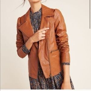 Anthropologie Puff Sleeve Brown Faux Leather Jacket